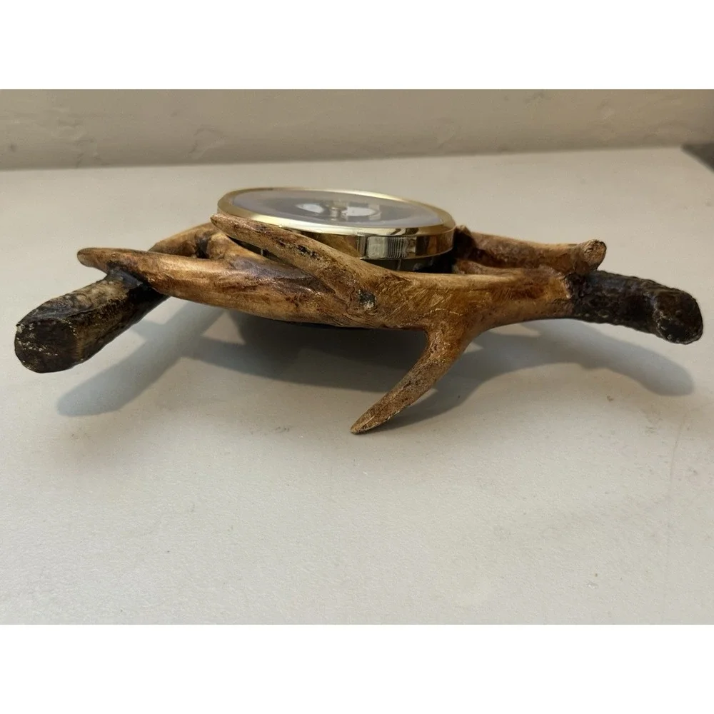 Vintage Deer Antler Clock Mantle Table Desk Resin Clock‎ Battery Operated